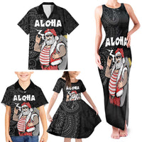 Hawaii Aloha Santa Claus Funny Polynesian Tattoo Family Matching Tank Maxi Dress and Hawaiian Shirt Black Color