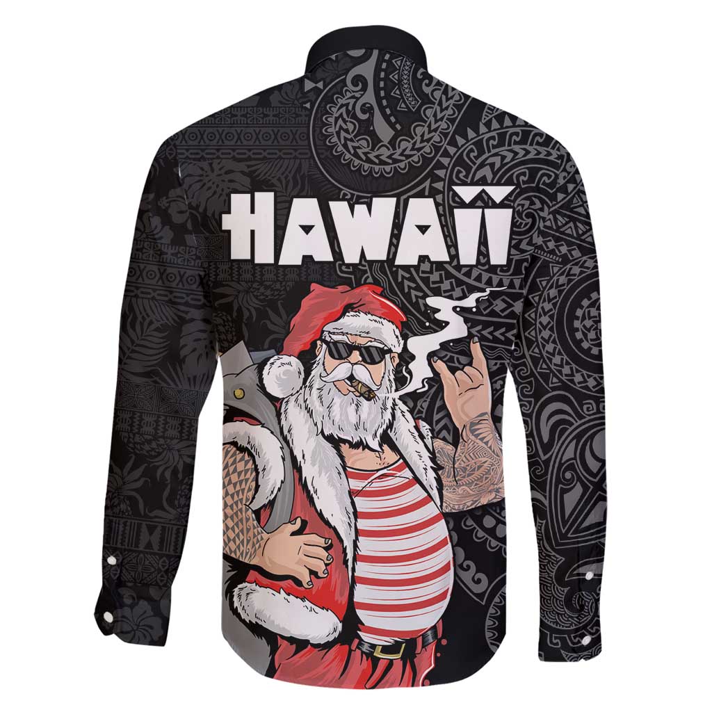 Hawaii Aloha Santa Claus Funny Polynesian Tattoo Family Matching Tank Maxi Dress and Hawaiian Shirt Black Color
