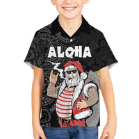 Hawaii Aloha Santa Claus Funny Polynesian Tattoo Kid Hawaiian Shirt Black Color LT03 Kid Black - Polynesian Pride