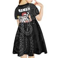 Hawaii Aloha Santa Claus Funny Polynesian Tattoo Kid Short Sleeve Dress Black Color