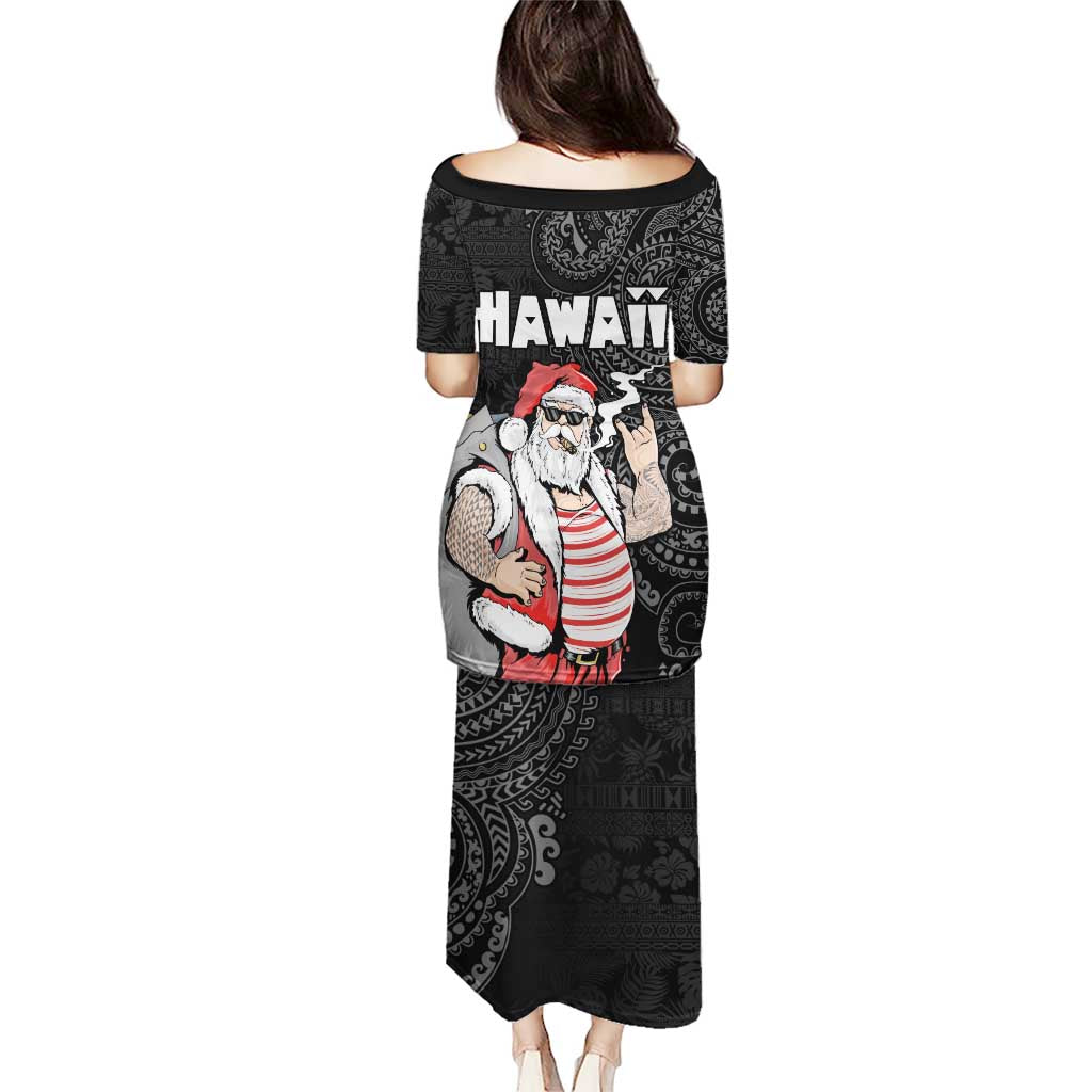 Hawaii Aloha Santa Claus Funny Polynesian Tattoo Puletasi Black Color