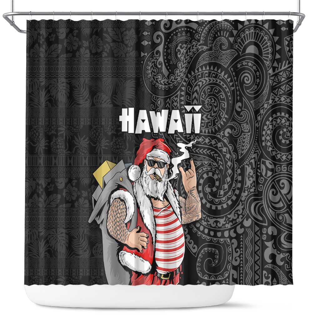 Hawaii Aloha Santa Claus Funny Polynesian Tattoo Shower Curtain Black Color LT03 Black - Polynesian Pride