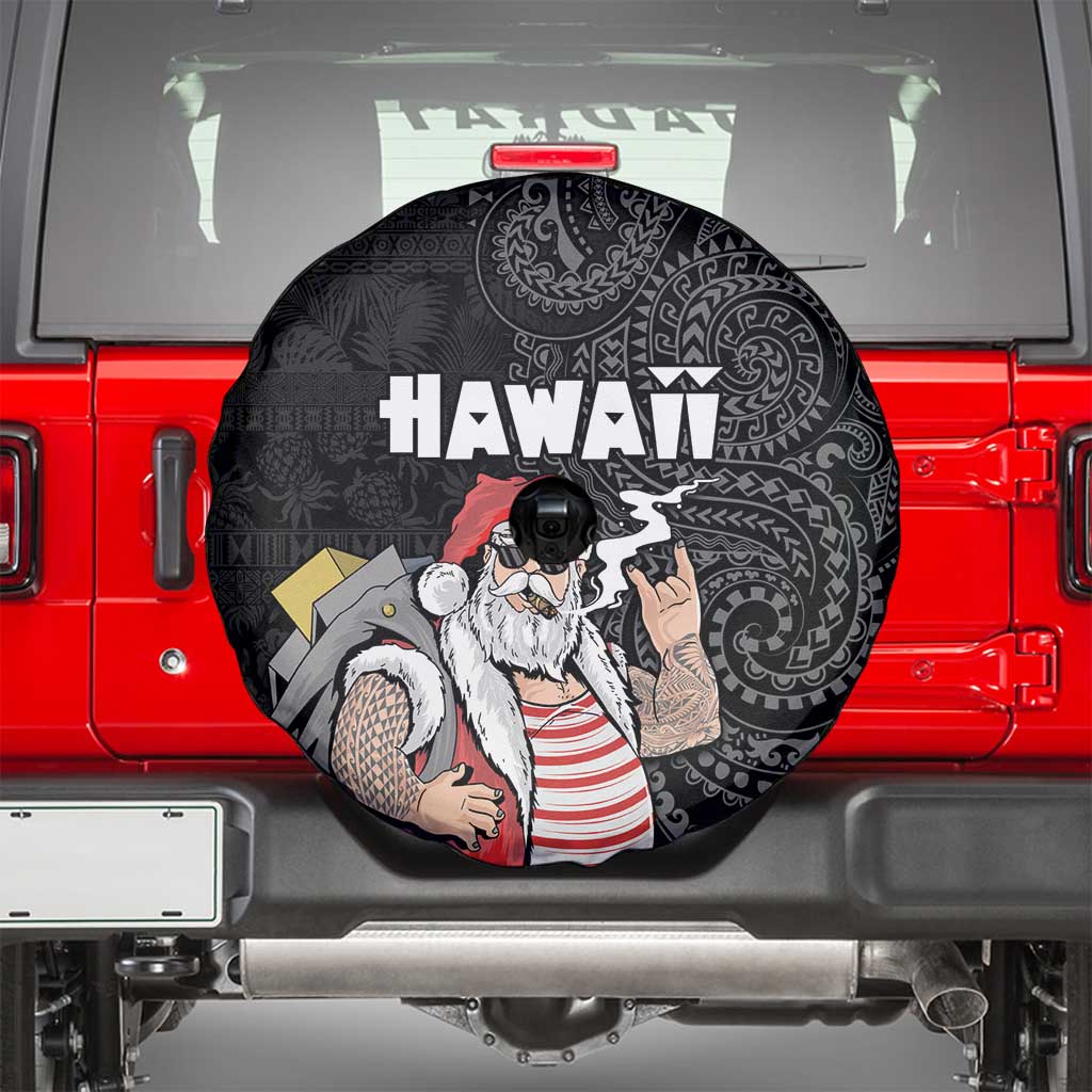 Hawaii Aloha Santa Claus Funny Polynesian Tattoo Spare Tire Cover Black Color