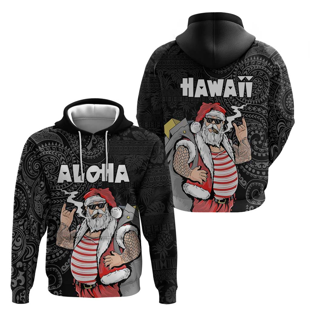 Hawaii Aloha Santa Claus Funny Polynesian Tattoo Zip Hoodie Black Color LT03 - Polynesian Pride