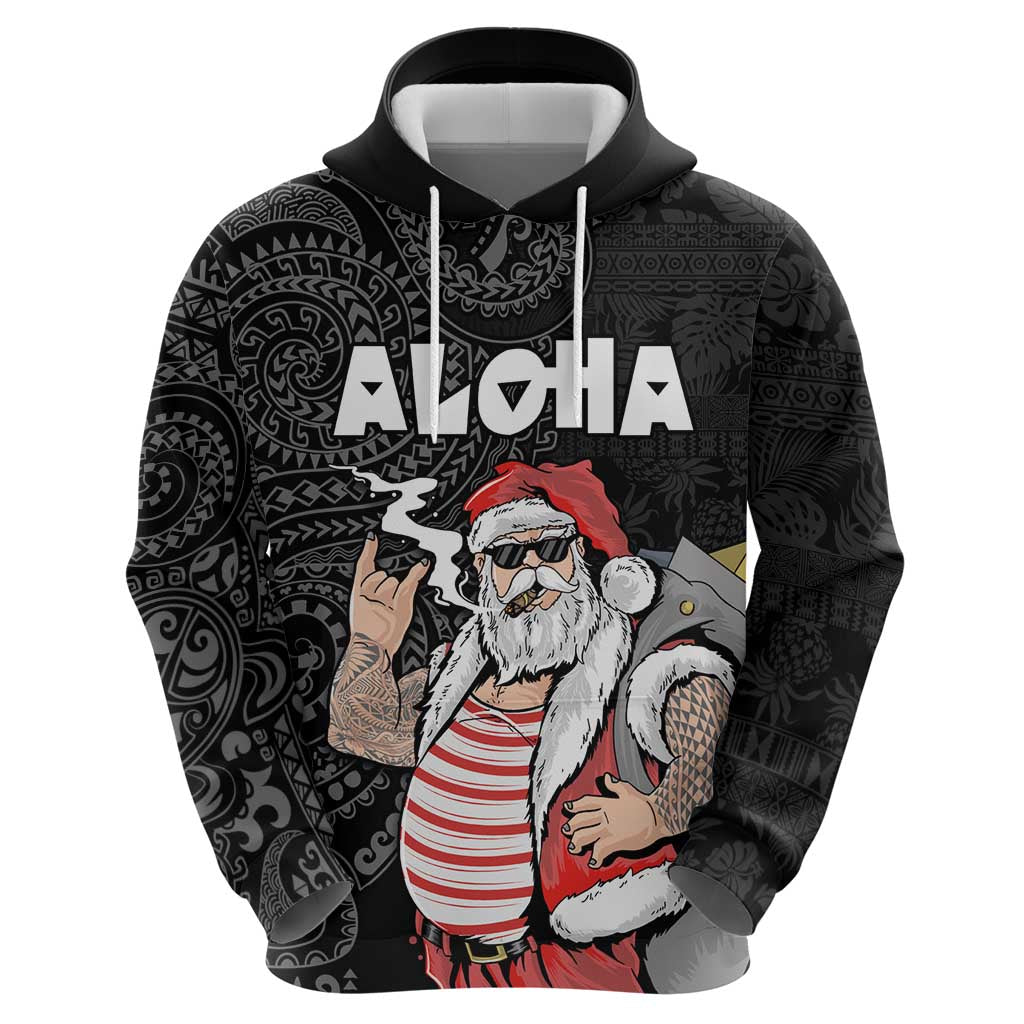 Hawaii Aloha Santa Claus Funny Polynesian Tattoo Zip Hoodie Black Color LT03 - Polynesian Pride
