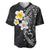 Hawaiian Hibiscus and Plumeria Polynesian Tribal Tattoo Baseball Jersey Black Color