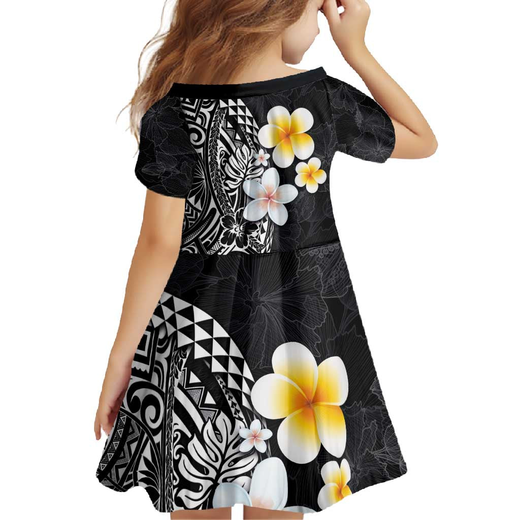 Hawaiian Hibiscus and Plumeria Polynesian Tribal Tattoo Family Matching Tank Maxi Dress and Hawaiian Shirt Black Color