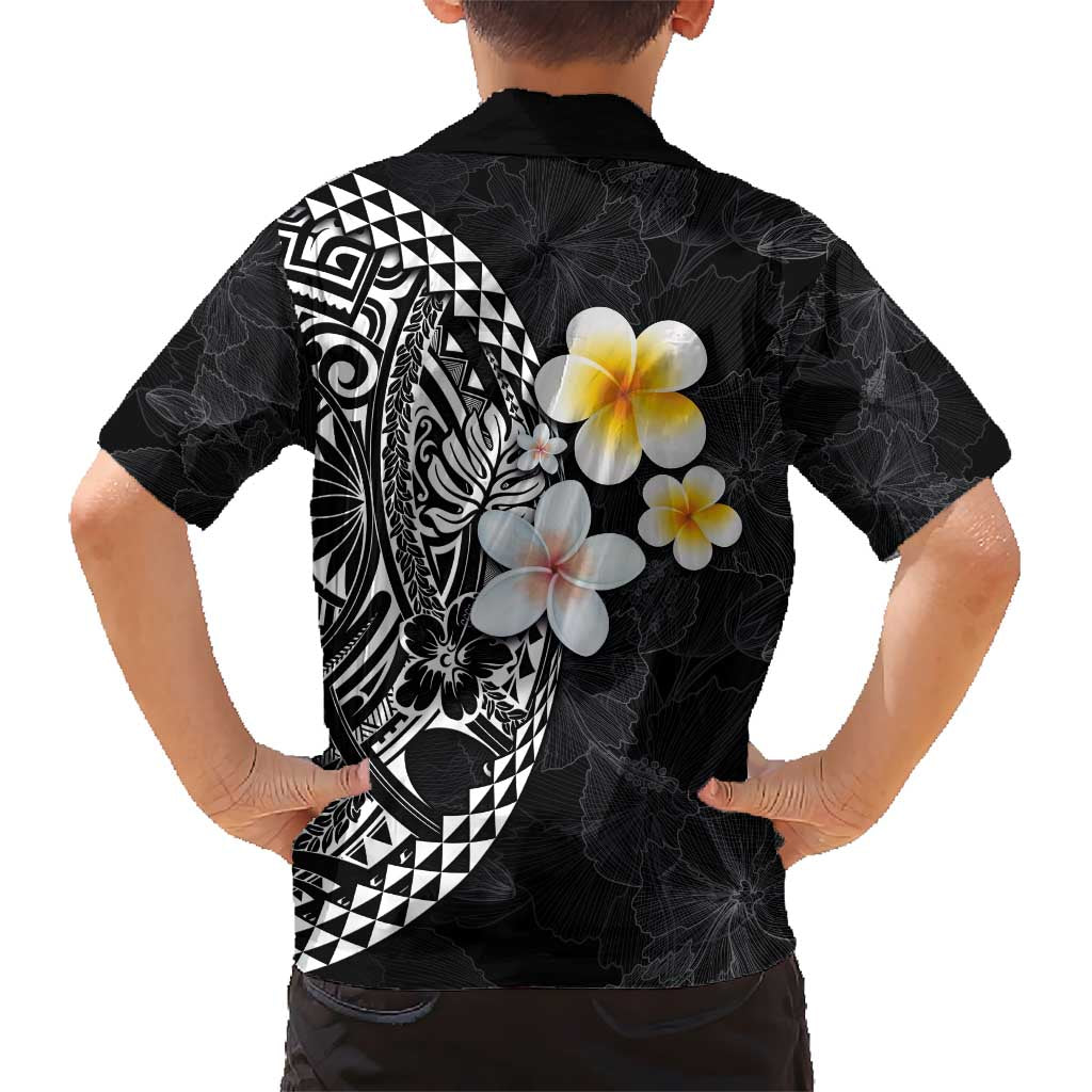 Hawaiian Hibiscus and Plumeria Polynesian Tribal Tattoo Hawaiian Shirt Black Color