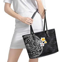 Hawaiian Hibiscus and Plumeria Polynesian Tribal Tattoo Leather Tote Bag Black Color LT03 - Polynesian Pride