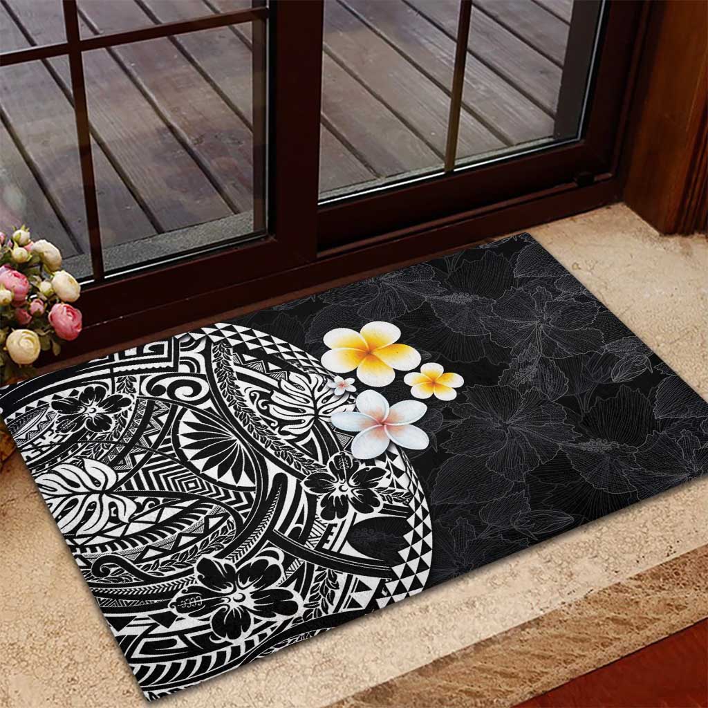 Hawaiian Hibiscus and Plumeria Polynesian Tribal Tattoo Rubber Doormat Black Color LT03 - Polynesian Pride