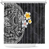 Hawaiian Hibiscus and Plumeria Polynesian Tribal Tattoo Shower Curtain Black Color LT03 Black - Polynesian Pride