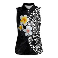Hawaiian Hibiscus and Plumeria Polynesian Tribal Tattoo Women Sleeveless Polo Shirt Black Color LT03 Female Black - Polynesian Pride