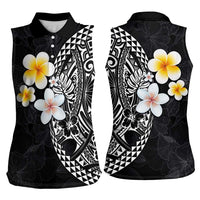 Hawaiian Hibiscus and Plumeria Polynesian Tribal Tattoo Women Sleeveless Polo Shirt Black Color LT03 - Polynesian Pride