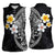 Hawaiian Hibiscus and Plumeria Polynesian Tribal Tattoo Women Sleeveless Polo Shirt Black Color