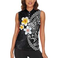 Hawaiian Hibiscus and Plumeria Polynesian Tribal Tattoo Women Sleeveless Polo Shirt Black Color LT03 - Polynesian Pride