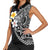 Hawaiian Hibiscus and Plumeria Polynesian Tribal Tattoo Women Sleeveless Polo Shirt Black Color