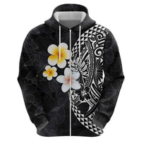 Hawaiian Hibiscus and Plumeria Polynesian Tribal Tattoo Zip Hoodie Black Color LT03 - Polynesian Pride