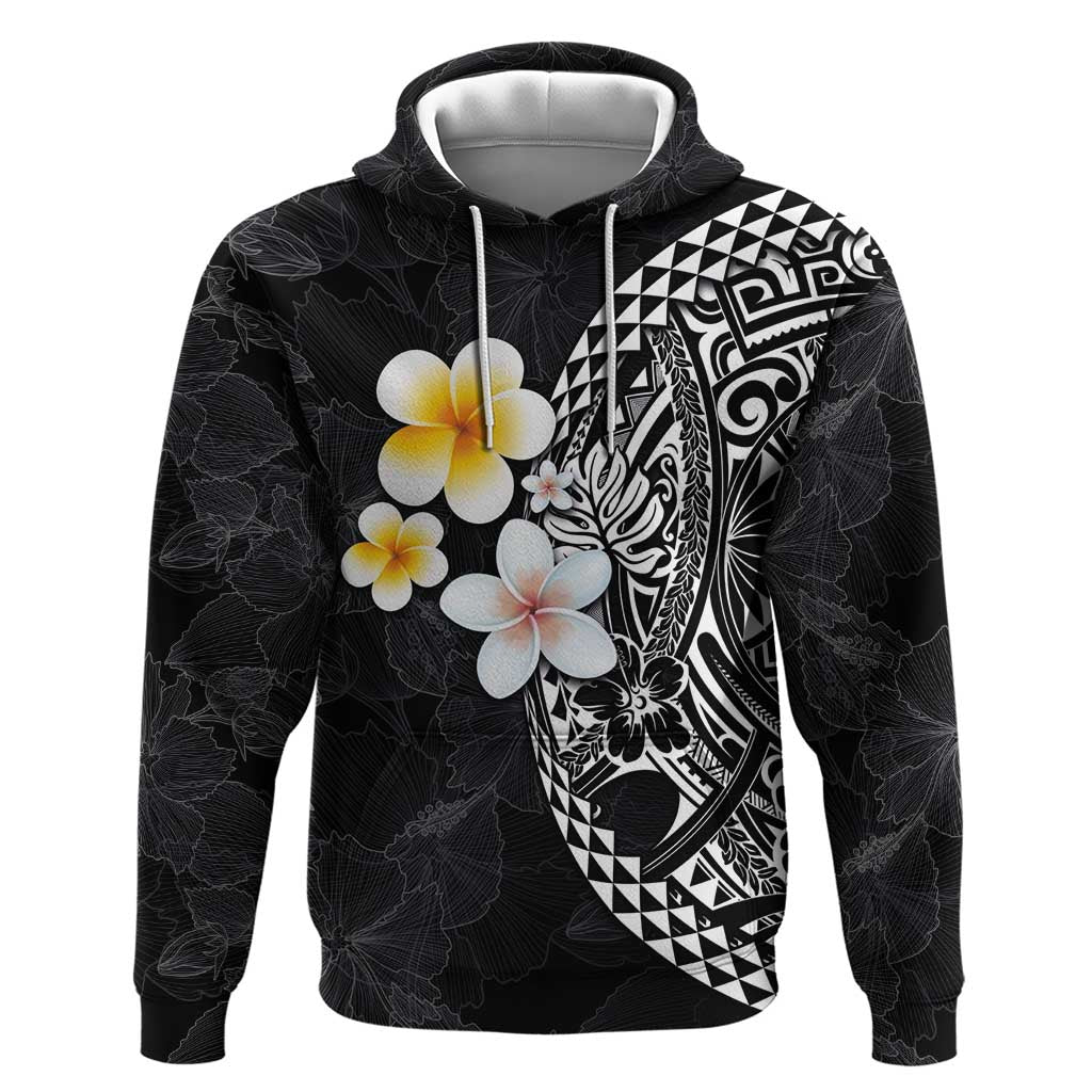 Hawaiian Hibiscus and Plumeria Polynesian Tribal Tattoo Zip Hoodie Black Color LT03 Pullover Hoodie Black - Polynesian Pride