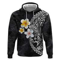 Hawaiian Hibiscus and Plumeria Polynesian Tribal Tattoo Zip Hoodie Black Color LT03 Pullover Hoodie Black - Polynesian Pride