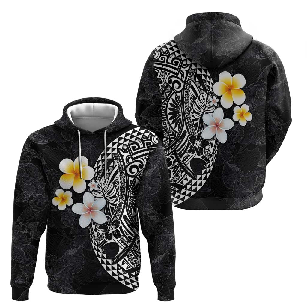Hawaiian Hibiscus and Plumeria Polynesian Tribal Tattoo Zip Hoodie Black Color LT03 - Polynesian Pride