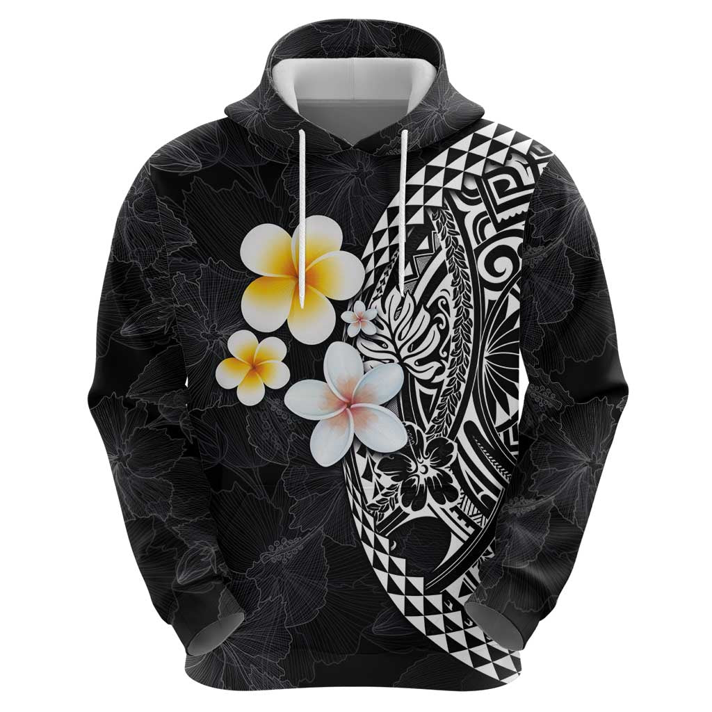 Hawaiian Hibiscus and Plumeria Polynesian Tribal Tattoo Zip Hoodie Black Color LT03 - Polynesian Pride