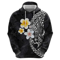Hawaiian Hibiscus and Plumeria Polynesian Tribal Tattoo Zip Hoodie Black Color LT03 - Polynesian Pride
