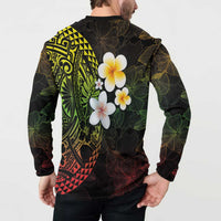 Hawaiian Hibiscus and Plumeria Polynesian Tribal Tattoo Button Sweatshirt Reggae Color