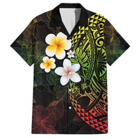 Hawaiian Hibiscus and Plumeria Polynesian Tribal Tattoo Family Matching Puletasi and Hawaiian Shirt Reggae Color LT03 Dad's Shirt - Short Sleeve Reggae - Polynesian Pride