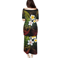 Hawaiian Hibiscus and Plumeria Polynesian Tribal Tattoo Family Matching Puletasi and Hawaiian Shirt Reggae Color LT03 - Polynesian Pride