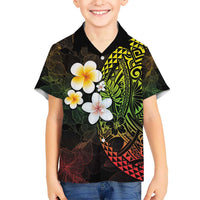 Hawaiian Hibiscus and Plumeria Polynesian Tribal Tattoo Kid Hawaiian Shirt Reggae Color LT03 Kid Reggae - Polynesian Pride