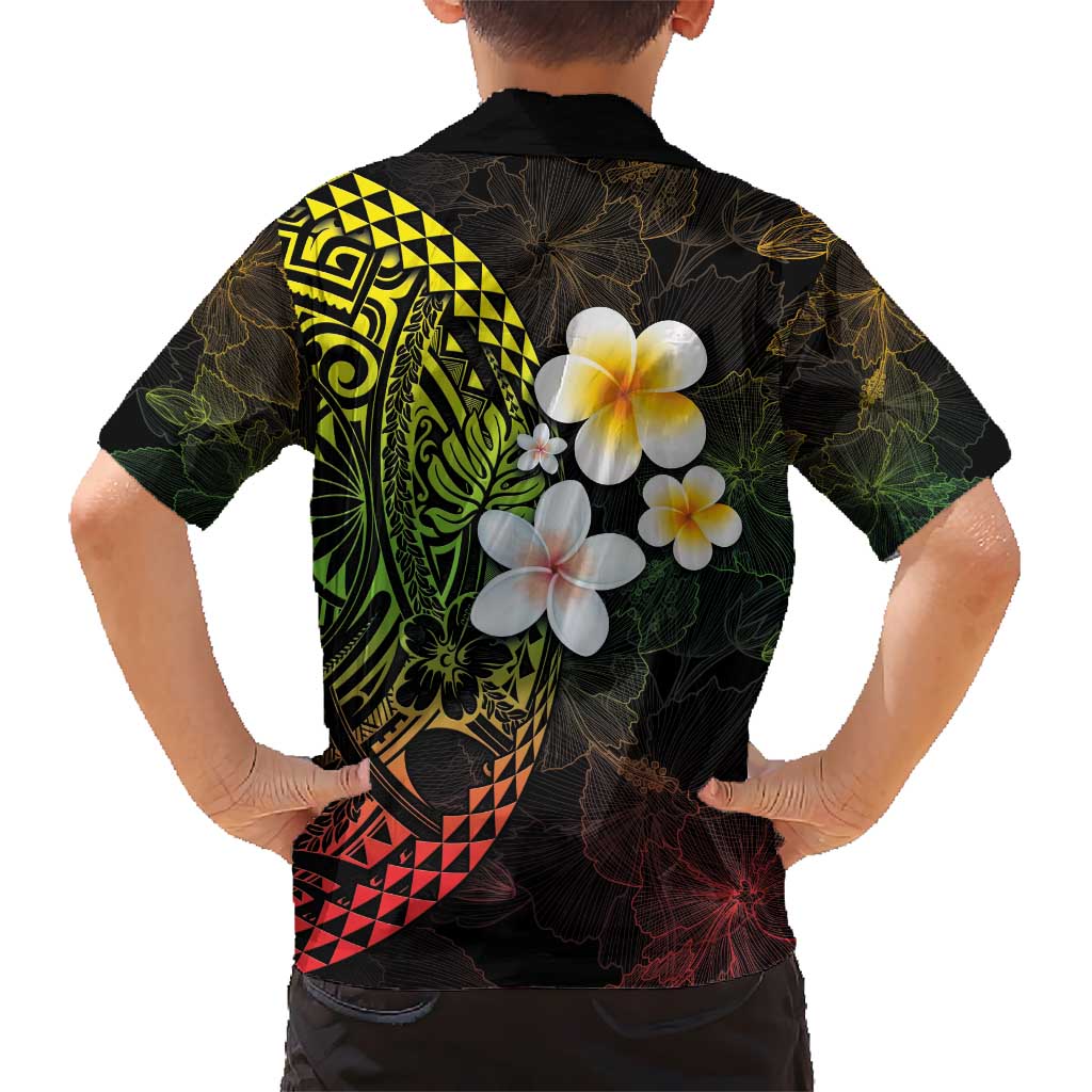 Hawaiian Hibiscus and Plumeria Polynesian Tribal Tattoo Kid Hawaiian Shirt Reggae Color LT03 - Polynesian Pride