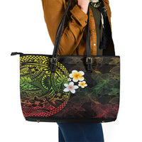Hawaiian Hibiscus and Plumeria Polynesian Tribal Tattoo Leather Tote Bag Reggae Color LT03 - Polynesian Pride