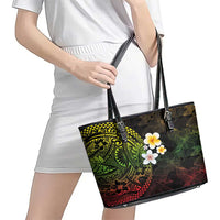 Hawaiian Hibiscus and Plumeria Polynesian Tribal Tattoo Leather Tote Bag Reggae Color LT03 - Polynesian Pride