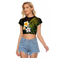 Hawaiian Hibiscus and Plumeria Polynesian Tribal Tattoo Raglan Cropped T Shirt Reggae Color LT03 Female Reggae - Polynesian Pride