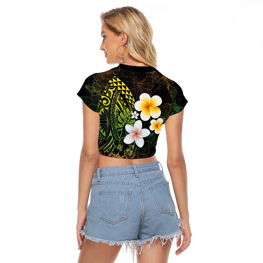 Hawaiian Hibiscus and Plumeria Polynesian Tribal Tattoo Raglan Cropped T Shirt Reggae Color LT03 - Polynesian Pride