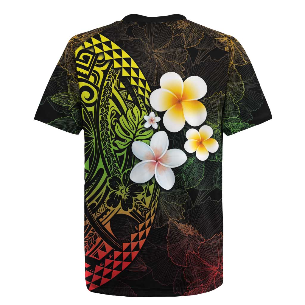 Hawaiian Hibiscus and Plumeria Polynesian Tribal Tattoo Rugby Jersey Reggae Color