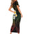 Hawaiian Hibiscus and Plumeria Polynesian Tribal Tattoo Short Sleeve Bodycon Dress Reggae Color