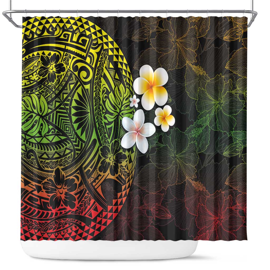 Hawaiian Hibiscus and Plumeria Polynesian Tribal Tattoo Shower Curtain Reggae Color LT03 Reggae - Polynesian Pride