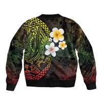 Hawaiian Hibiscus and Plumeria Polynesian Tribal Tattoo Sleeve Zip Bomber Jacket Reggae Color