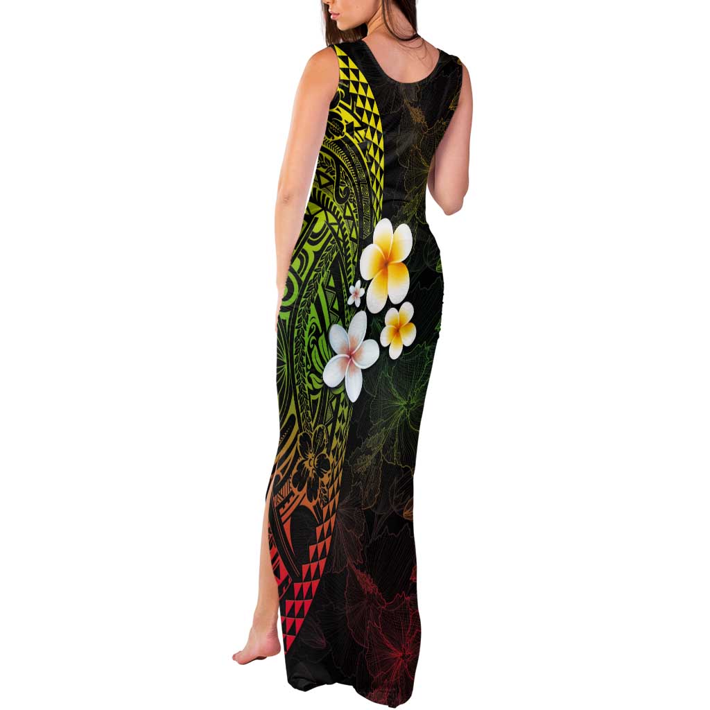 Hawaiian Hibiscus and Plumeria Polynesian Tribal Tattoo Tank Maxi Dress Reggae Color