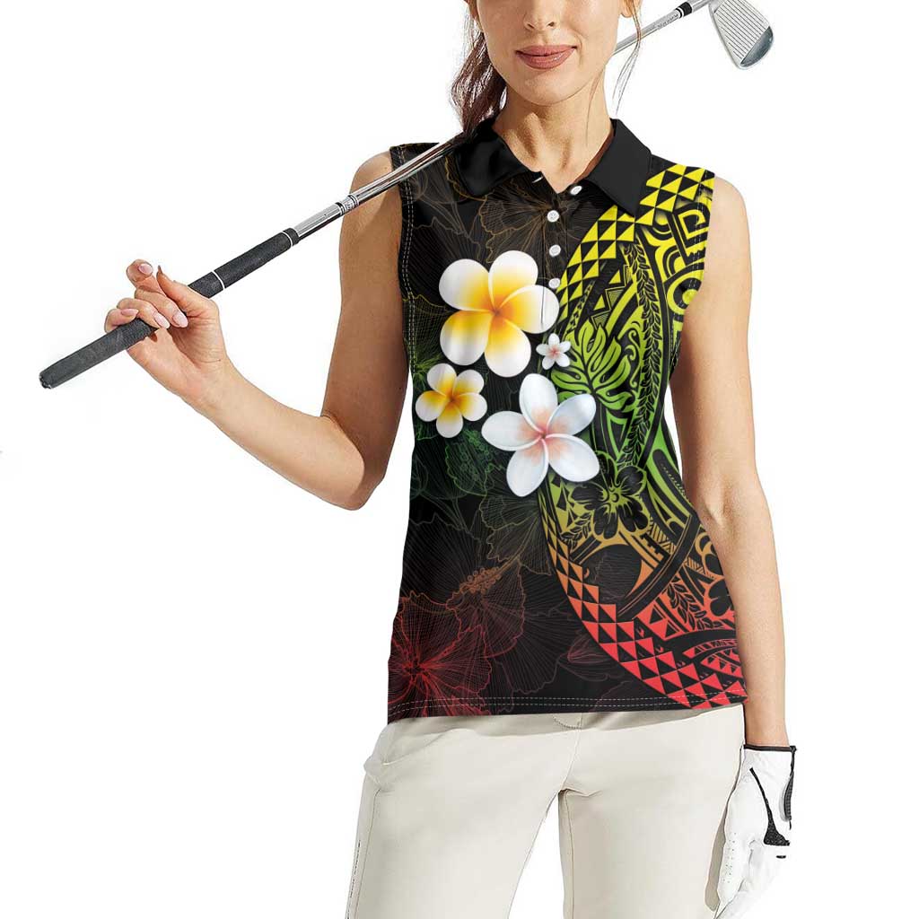 Hawaiian Hibiscus and Plumeria Polynesian Tribal Tattoo Women Sleeveless Polo Shirt Reggae Color LT03 - Polynesian Pride