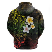 Hawaiian Hibiscus and Plumeria Polynesian Tribal Tattoo Zip Hoodie Reggae Color LT03 - Polynesian Pride