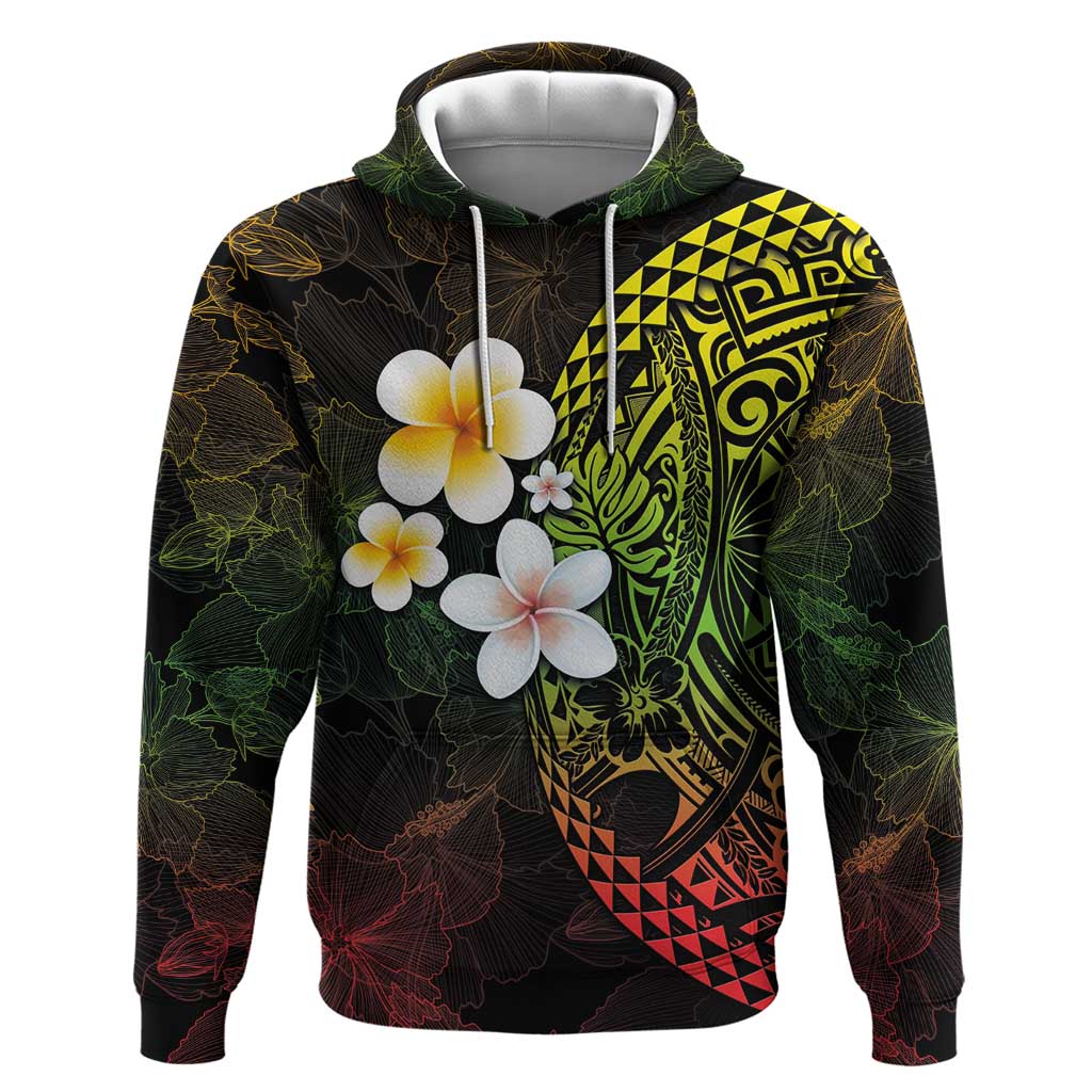Hawaiian Hibiscus and Plumeria Polynesian Tribal Tattoo Zip Hoodie Reggae Color LT03 Pullover Hoodie Reggae - Polynesian Pride