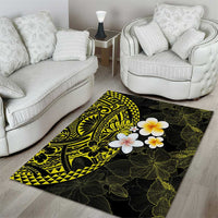 Hawaiian Hibiscus and Plumeria Polynesian Tribal Tattoo Area Rug Yellow Color