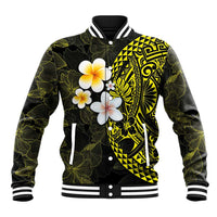 Hawaiian Hibiscus and Plumeria Polynesian Tribal Tattoo Baseball Jacket Yellow Color LT03 Unisex Yellow - Polynesian Pride