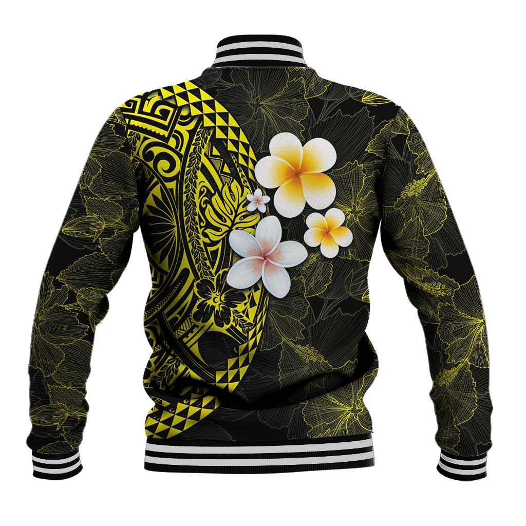 Hawaiian Hibiscus and Plumeria Polynesian Tribal Tattoo Baseball Jacket Yellow Color LT03 - Polynesian Pride