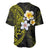 Hawaiian Hibiscus and Plumeria Polynesian Tribal Tattoo Baseball Jersey Yellow Color