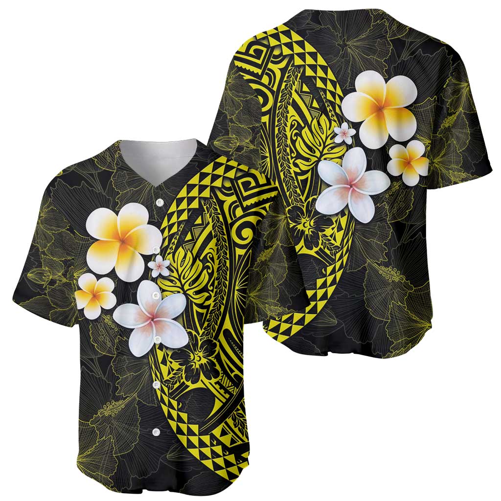Hawaiian Hibiscus and Plumeria Polynesian Tribal Tattoo Baseball Jersey Yellow Color LT03 - Polynesian Pride