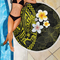 Hawaiian Hibiscus and Plumeria Polynesian Tribal Tattoo Beach Blanket Yellow Color