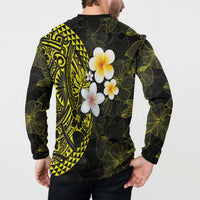 Hawaiian Hibiscus and Plumeria Polynesian Tribal Tattoo Button Sweatshirt Yellow Color